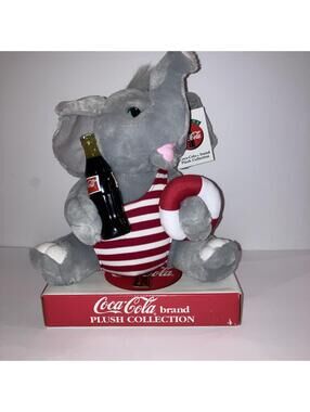 VTG 1993 Coca-Cola Plush Collection 11" Elephant in Striped Swimsuit New w/Tags